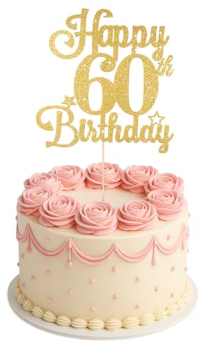 ZEYIYER 60th Cake Toppers for Women, Gold Happy 60th Birthday Cake Decorations, Sixty Years Old Birthday Cakes Pick for Men, Party Supplies