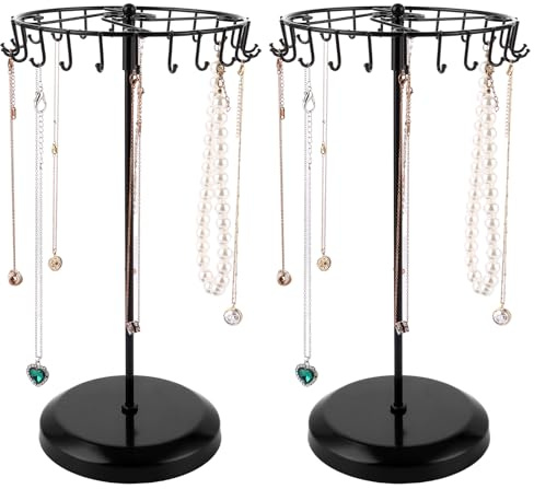 STARVAST Présentoir à bijoux 2 pièces noir, porte-bijoux rotatif avec 23 crochets, porte-bijoux H34,8 x l 20,5 cm, rangement de bijoux et porte-bijoux pour colliers/bracelets/bagues/boucles d'oreilles