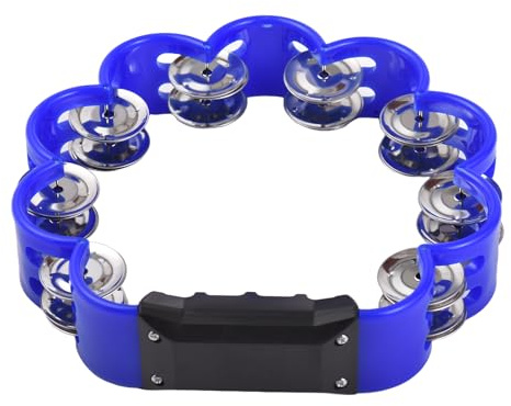 Tamburin für Erwachsene hochwertige handgeschnittene Glockenringe Metal Sound Percussion Instrument Robustes leichtes ABS -Material Doppeljingles Tamburin für Klassenzimmer Bands (Blau)
