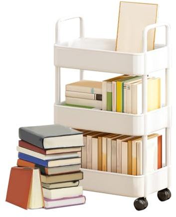 Genérico Carro utilitario con Ruedas,Carro de Almacenamiento con Ruedas, de Libros con - utilitario rodante de 3/4 Niveles con asa, Carro Organizador de Almacenamiento móvil Multifuncional co