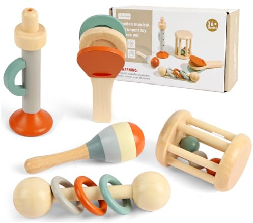 Aolso Strumenti musicali, 5 PCS Montessori Strumenti Musicali, Giocattoli in legno Montessori, Educativi Regalo - Music Set