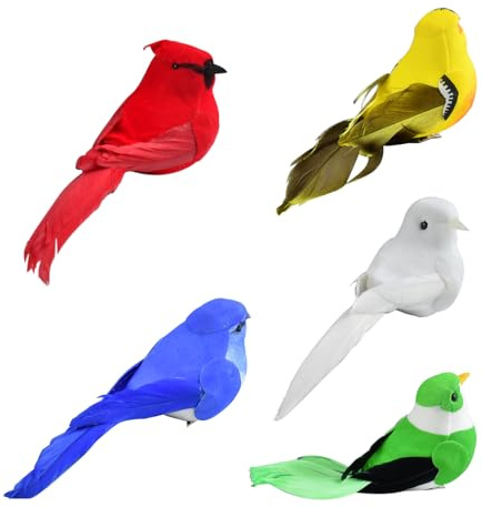 Yunyige Uccelli Decorativi Finti,5 Pezzi mini Uccelli Finti,Uccellini Decorativie con Clip,Ucellini Artificiali Realitistici