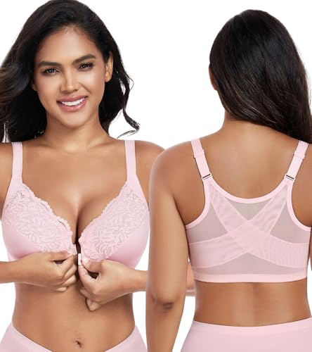 DotVol Women's Front Closure Unlined Underwired Everyday Bra(Pink,40C)