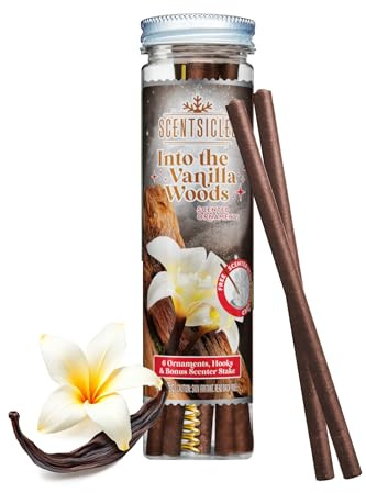 Weihnachtsbaum Duftstäbchen - 6 Stück Vanille Wald - Duftsticks für den Christbaum inklusive Haken - Advent Winter Duftspender Baumduft Raumduft Tannenduft Duft Diffuser