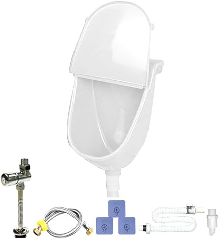 Urinoir Mural Pour Hommes,Urinoir De Garage À Montage Mural Avec Chasse D'eau,Toilette de Diversion Urinaire Anti-Éclaboussures avec Raccord pour Tube - Pour Dortoir Camping Car Arrière-Cour Garage Sa