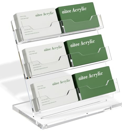 AITEE Acryl Visitenkartenhalter 3 Etagen 6 Fächer für Büro Messestand | Großkapazität Klarer Visitenkartenständer, geeignet für Kaufhaus & Theke