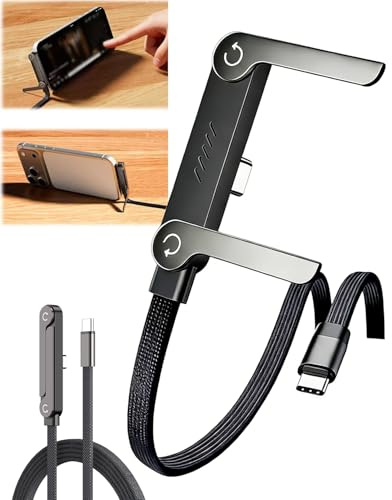 Qixfyze Câble de Charge Rapide Tressé 240W avec Support de Téléphone Intégré, Câble Chargeur 2-en-1 Invisible, Ultra Rapide Câbles USB-C 1,5m - pour Jeux Et Bureautique(TYPE-C to TYPE-C)