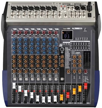 Audio Mixer, 8/16 Channel Mixer Stage Performance Family KTV Live USB MP3 Playback Dj Controller for Studio Karaoke(8 channel)