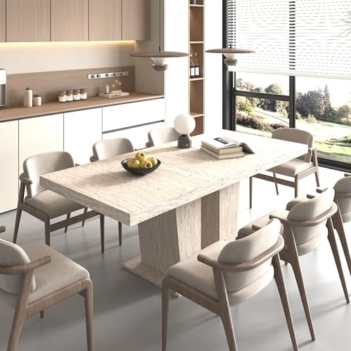 BAYYELL 63 - 79 Extendable Dining Room Table, Expandable Kitchen Table for 6 to 10 People, Modern Wood Conference Table, Large Dining Table(Pale Wood, Pedestal Base B)