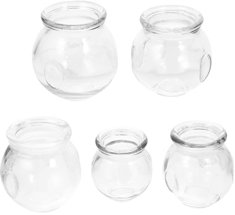 AMUSLESUR Ensemble de 5 Ventouses en Verre Épaisses Numérotées 1 à 5, Kit de Ventouses Chinoises pour Massage par Aspiration, Usage Maison et Thérapie Corporelle, Accessoires Bien-dos