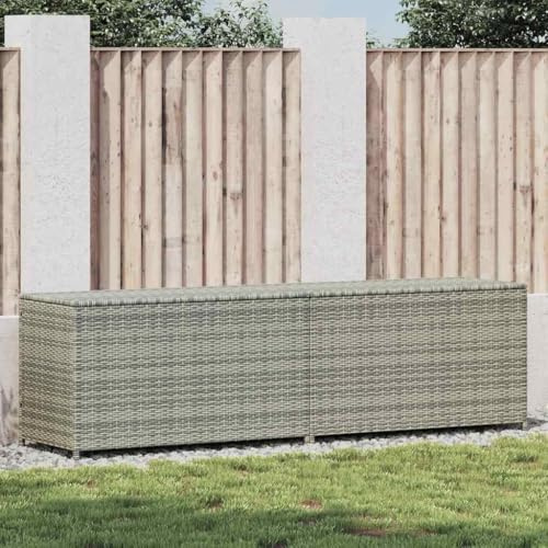 IKAYAA Litre PolyRattan Outdoor Storage Box Grand patio Deck Box Outdoor Garden Storage Box Cushion Box Storage Containers for Tools Pool Accessory Pillows-grey-200 x 50 x 60 cm