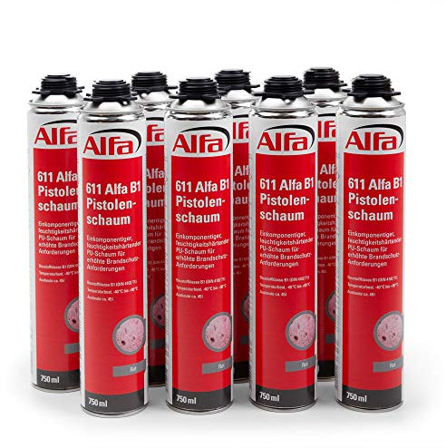4x Alfa B1 Pistolenschaum (1K) 750 ml Profi-Qualität einkomponentiger, feuchtigkeitshärten B1-Brandschutzschaum schwer entflammbar