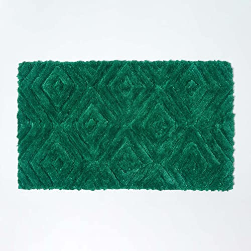 Homescapes Badematte rutschfest, waschbarer Ikat Badteppich, 100% Baumwolle und Mikrofaser, Antirutsch Badvorleger mit geometrischem Muster, großer Duschvorleger, 50 x 80 cm, grün