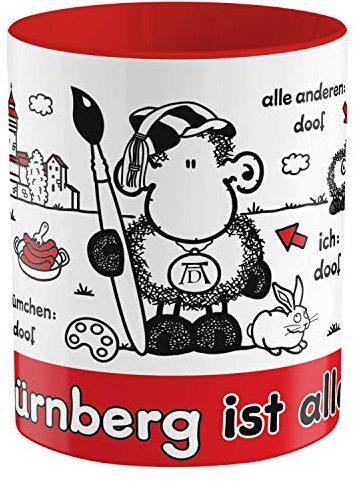Sheepworld - 61197 - Kaffeebecher, Ohne Nürnberg ist alles doof, Steingut, Höhe: 9,5cm, Durchmesser: 8cm, spülmaschinengeeignet
