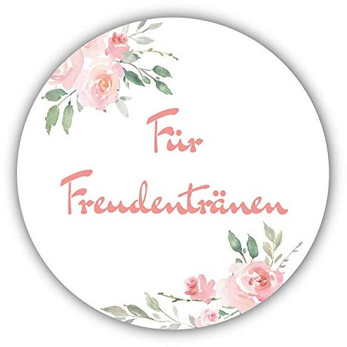 40 Sticker Aufkleber Freudentränen für Taschen-Tücher mit Blumen-Muster rosa pink Ranke grün Zubehör Gastgeschenke Hochzeit Trauung Selbstgemachtes Taufe Konfirmation & Kommunion Kirchen-Deko