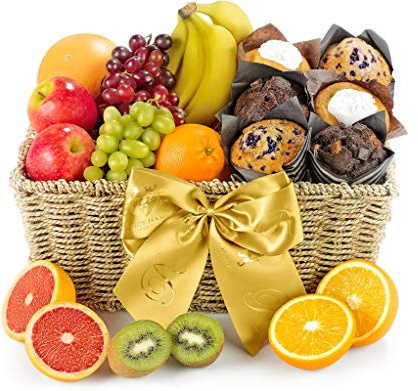 Fresh Fruit and Muffin Hamper - Gourmet Muffin Gift Basket with Grapes, Apples, Oranges and Tulip Cakes - Healthy Snack Gift Set for Birthdays and Celebrations, from Regency Hampers
