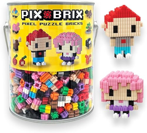 Pix Brix Pixel Art kit Puzzle Bucket - 1,500-Piece Kit with 12-Color Medium Palette – Patented Interlocking Building Bricks for 2D and 3D Creations – STEM Toy for Ages 6+