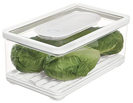 iDesign Vorratsbehälter mit Deckel, großer Kühlschrankorganizer für Obst & Gemüse mit Luftregulierung transparent/weiß/grün