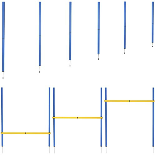 valuents Slalom Stangen mit Hürde in blau – Agility Set für Hunde – Hundetraining Zubehör – Fußball Traininigsset