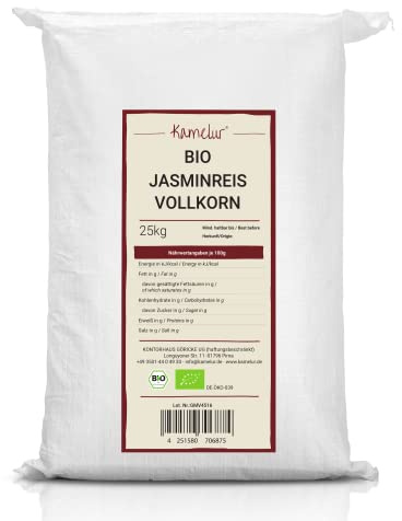 Kamelur 25kg BIO Jasmin Reis Vollkorn – Jasminreis Duftreis ohne Zusätze – BIO Reis ungeschält in der Großpackung
