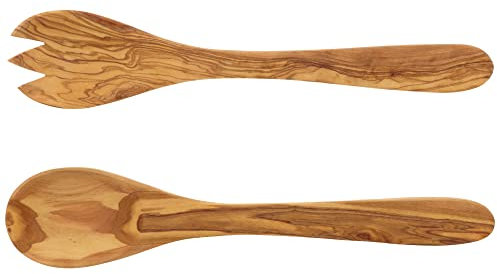 HOFMEISTER® Salatbesteck, 2-teilig, aus Olivenholz, antibakteriell, nachhaltig, einzigartig gemasert, Salatgabel, Salatlöffel, 30 x 6 x 2 cm (1 Stück)