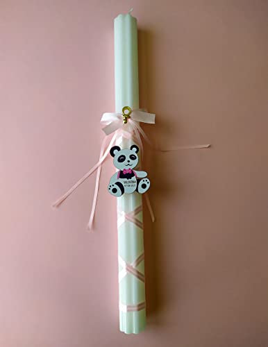 Vela de bautizo NIÑA modelo oso panda PERSONALIZADO con NOMBRE y FECHA