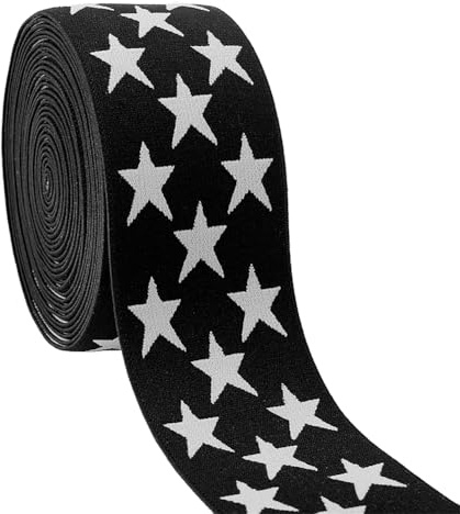 PandaHall Nähgummiband 40mm Breites Schweres Stretch Gummiband 5 Yards Farbiges Elastisches Spulenseil Bedruckt Mit Schwarzen Sternen Zum Nähen von Perücken Unterwäsche Hosen Kleidern Basteln