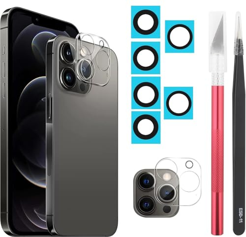 YHX-OU 6.7'' 2 Stück Kamera Linse Glas Ersatz für iPhone 12 Pro Max Kameraglas hinten + 2 Stück für iPhone 12 Pro Max Kamera Schutzfolie Linse Kameraschutz + Pinzette