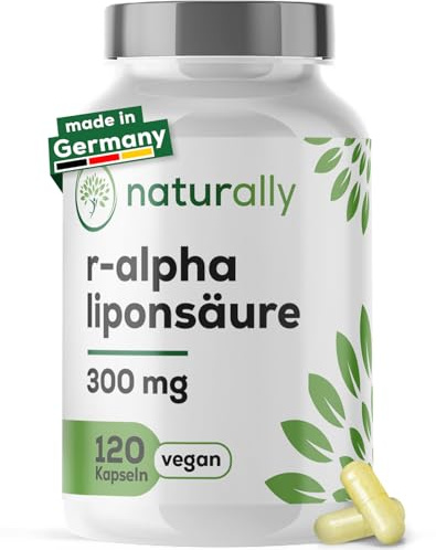naturally R-Alpha-Liponsäure Kapseln 300 mg hochdosiert – alpha lipoic acid | Reine natürliche R-Form ALA, 300 mg pro Kapsel, 120 Kapseln, vegan, ohne Zusätze, Made in Germany