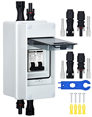 DC Trennschalter PV Anlage Leitungsschutzschalter Sicherungsautomat 2 Polig 60A 12V (12V-400V) Mit Kabel Solarstecker IP65 Wasserdicht Gehäuse