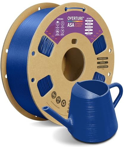 OVERTURE ASA Filament 1,75 mm Diamantblau 1kg | UV-beständig & wetterfest | Hohe UV und wetterfest • Hitzebeständig • Gute Beständigkeit im Außenbereich • ±0,02 mm Maßgenauigkeit • FDM-kompatibel