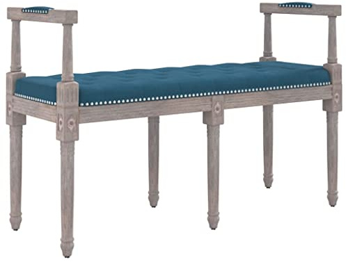vidaXL Sitzbank, Flurbank Polsterbank Holzbeine, Bank Bettbank für Schlafzimmer Wohnzimmer, Klavierbank, Französischer Vintage-Stil, Blau Samt