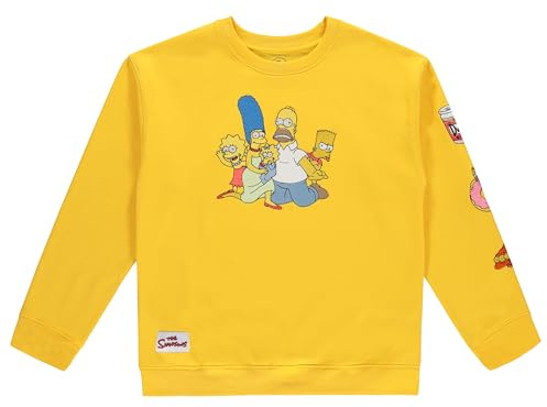 The Simpsons Sudadera de cuello redondo para hombre Homer, Bart, Lisa, Krusty The Clown bordada con cuello redondo, Oro, X-Large