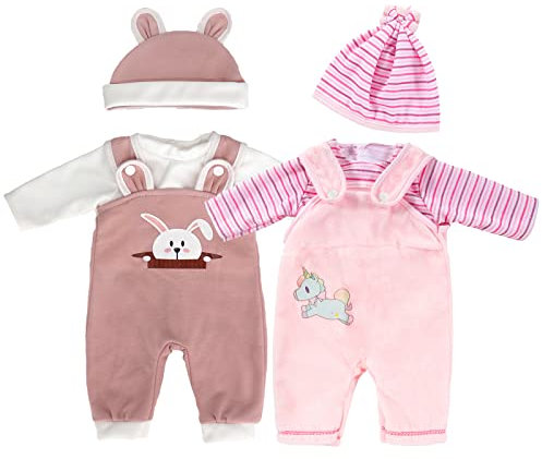 ZWOOS Puppenkleidung für Babypuppen 35-43 cm, süßes Outfit mit Hut kompatibel mit New Born Baby Puppen, Geschenke für Mädchen, Kinder, 2er-Pack