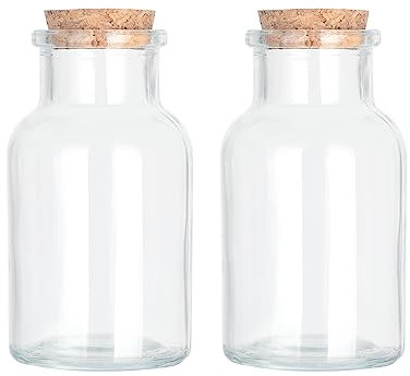 Magic Season Bouteilles en Verre Décoratives avec Bouchons en Liège (150 ml Bouteilles Rondes à Large Bouche / 2 Pièces)