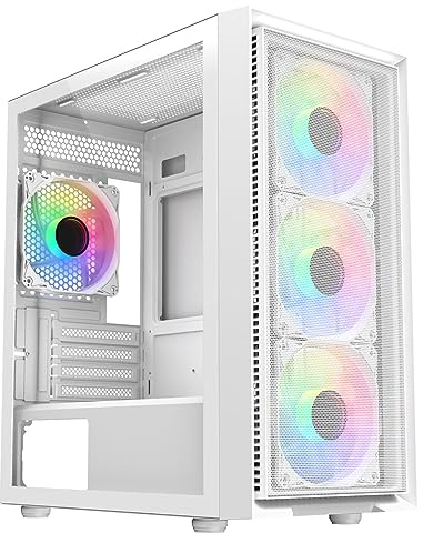 CiT Luna Airflow Micro-ATX PC Gaming Case M/ATX with Mesh Front Panel & Tempered Glass Side Panel with 3 Front Infinity ARGB Fans & 1 Rear Infinity ARGB Fan Included | White