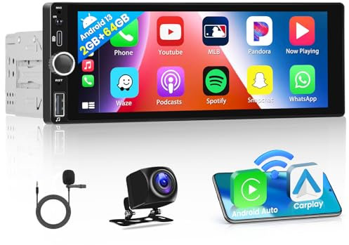 2+64GB Android Wireless Carplay Autoradio 1 Din mit Navi 6,9 Zoll Touch Display Radio mit Android Auto Unterstützung Bluetooth EQ WiFi FM/RDS USB+Rückfahrkamera