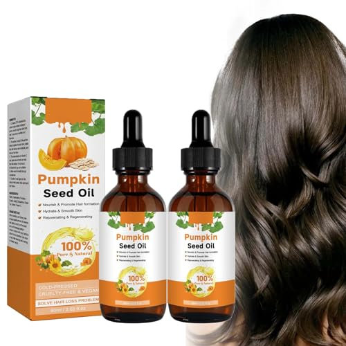 2 x Pumpkin Seed Oil for Hair, 60 ml, Pumpkin Seed Oil for Hair Growth, Organic Pumpkin Seed Oil for Hair Growth, Cold Pressed Aromatherapy Massage Oil, Repair of Damaged Hair for Men and Women