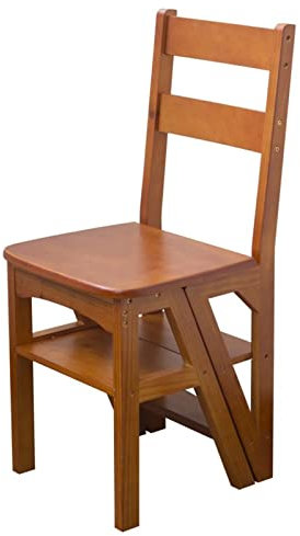 Klappbare 4-Stufen-Hocker, Faltbare Holzleitern, Fußhocker, Treppen, Stuhl, Trittleiter, tragbare Leitern, Hocker für Küche, Badezimmer, Büro, Zuhause, Leiterstuhl (Farbe: Walnussfarbe)