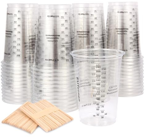 EUTecnen Epoxidharz Mischbecher, 50 Stück 240 ml Einweg-Messbecher mit 50 Stück Mischstäbchen für Flüssigkeiten, Mischen von Harz, Farbe, Pigment
