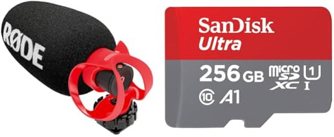 RØDE VideoMicro II – Ultra-kompaktes Richtrohrmikrofon für Kamera oder Mobilgerät, mit XLR & SanDisk Ultra Android microSDXC UHS-I Speicherkarte 256 GB + Adapter