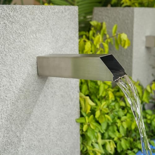 Aquadock 5,1 cm 316 Edelstahl Quadratischer Wasserbrunnenauslauf Wasserfall Spillway Scupper mit integriertem Sprühblech für Landschaftsdekorationen, Pools, Teiche, Wasserwände (Silber)