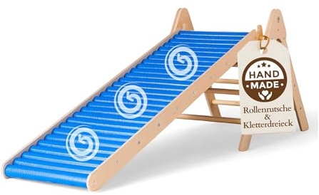 WoodsCraft - 2in1 Set: Indoor Rutsche mit Kletterdreieck | Kinderrutsche-Rollenrutsche: viele Sinneserfahrungen | Rutsche für Pikler Dreieck: Klettern Kinder & Baby Indoor