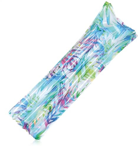 com-four® Luftmatratze 183x69cm - Wasserliege mit integriertem Kopfkissen - Luftunterlage für Badespaß, Sonnenbaden, Schwimmen - Schwimmhilfe für Pool, Schwimmbad, See, Meer (1 Stück - weiß/Blätter)