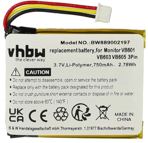 vhbw Akku kompatibel mit TakTark Babyphone Babytalker (750 mAh, 3,7 V, Li-Polymer)