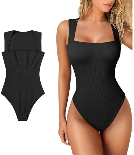 FDEETY Body Donna senza Maniche Quadrato Costine Bodysuit Contenitivo Modellante Outfit Estivi Bodysuit Elegante Top Canotta Abbigliamento moda Estate
