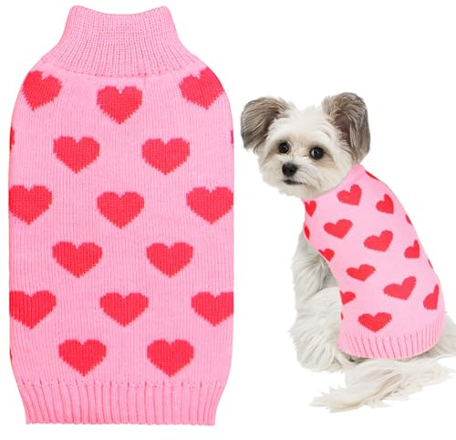 GOYOSWA Valentine Hundepullover für Hunde, Valentinstagskleidung, Strickpullover für kleine, mittelgroße und große Hunde, Haustiere, Rosa, Größe M