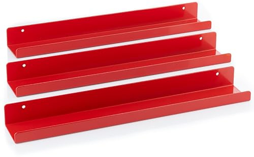 MÖNKE Estante para Discos De Vinilo - 3 Estantes De Metal para Exponer - Exhiba Sus Discos Favoritos En La Pared - Este Soporte para Discos De Vinilo Se Adapta A Todos Los Discos (Rojo)