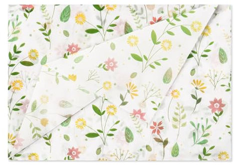 10 Fogli Carta Velina per imballaggio 50×70cm, Carta Velina Floreale Fiore Decorata Fantasia per Confezioni Regalo Artigianato Decorazione Fai da Te (Foglia Verde)