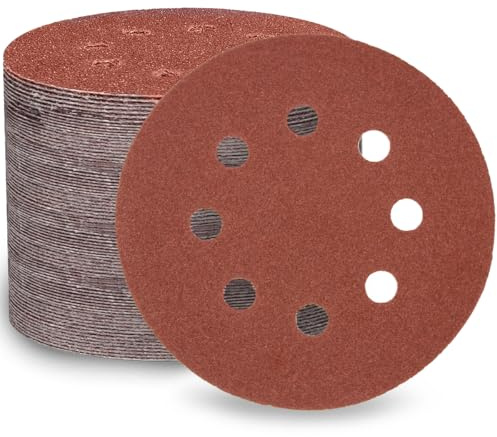 LESNIC 120 Körnung Schleifscheiben 100 Stk, 125mm 8 Loch Klettverschluss | 5 Zoll Exzenterschleifer Klett Schleifscheiben, 120er Korn mit Faserrückseite, 100 Stück Werkstatt Schleifset